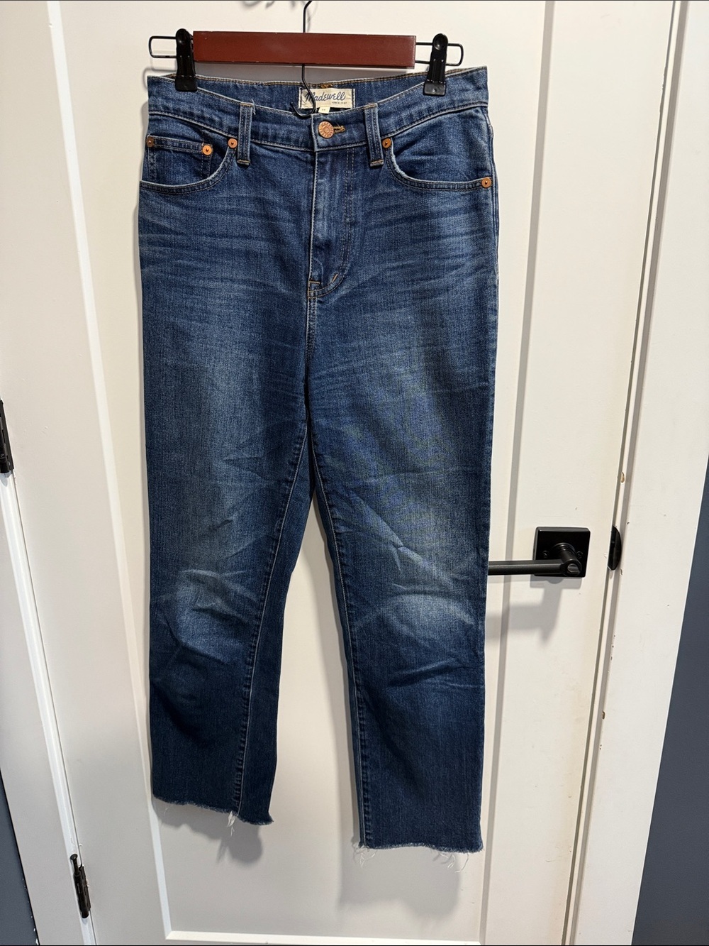 Madewell High Rise Classic Straight-Leg Jeans Size 26 x 26 Ankle Fray EUC